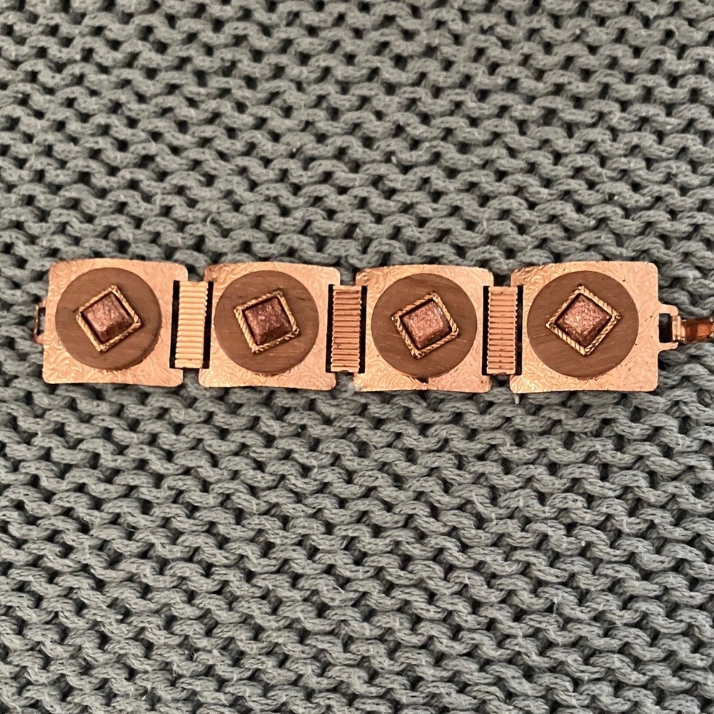 Vintage Copper Bracelet with Geometric Design